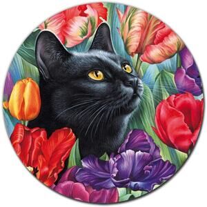 Black Cat Floral Watercolor Round Mouse Pad Cute Cat Lover Gift Mousepad 8x8in